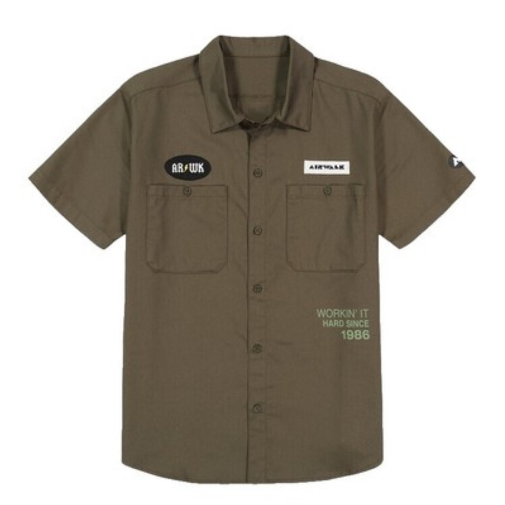 Airwalk Men's Olive Green Casual Button Down Shirt